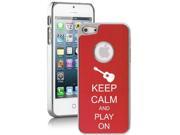 Apple iPhone 5 Red 5E1063 Aluminum Plated Chrome Hard Back Case Cover Keep Calm and Play On Guitar