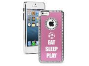 Apple iPhone 5 Pink 5S589 Rhinestone Crystal Bling Aluminum Plated Hard Case Cover Eat Sleep Play Soccer