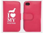 Pink Apple iPhone 5 5LP158 Leather Wallet Case Cover I Love My Wiener Dachshund