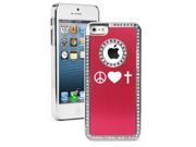 Apple iPhone 5 Red 5S1861 Rhinestone Crystal Bling Aluminum Plated Hard Case Cover Peace Love Faith