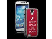 Red Samsung Galaxy S4 S IV i9500 Rhinestone Crystal Bling Hard Back Case Cover KS287 Keep Calm and Love Dogs