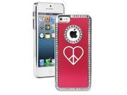 Apple iPhone 5 Red 5S2722 Rhinestone Crystal Bling Aluminum Plated Hard Case Cover Peace Sign Heart