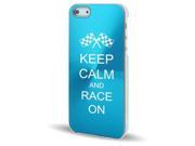 Apple iPhone 5 Light Blue 5C648 Aluminum Plated Hard Back Case Cover Keep Calm and Race On Checkered Flags