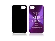 Purple Apple iPhone 4 4S 4G A2367 Aluminum Hard Back Case Keep Calm and Love Dragonflies