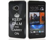 Black HTC One M7 Aluminum Plated Hard Back Case Cover 7M246 Keep Calm and Carry On Crown