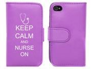 Purple Apple iPhone 5 5LP508 Leather Wallet Case Cover Keep Calm and Nurse On Stethoscope