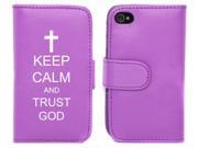 Purple Apple iPhone 4 4S 4G LP662 Leather Wallet Case Cover Keep Calm and Trust God Cross