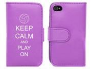 Purple Apple iPhone 4 4S 4G LP592 Leather Wallet Case Cover Keep Calm and Play On Volleyball