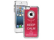 Apple iPhone 5 Red 5S971 Rhinestone Crystal Bling Aluminum Plated Hard Case Cover Keep Calm and Love Dragonflies