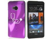 Purple HTC One M7 Aluminum Plated Hard Back Case Cover 7M171 Heart Stethoscope Nurse Doctor