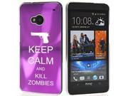 Purple HTC One M7 Aluminum Plated Hard Back Case Cover 7M360 Keep Calm and Kill Zombies Gun