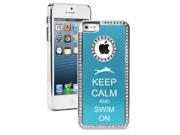 Apple iPhone 5 Light Blue 5S1368 Rhinestone Crystal Bling Aluminum Plated Hard Case Cover Keep Calm and Swim on
