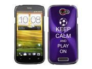 Purple HTC One S 1S Aluminum Plated Hard Back Case Cover M142 Keep Calm and Play On Soccer