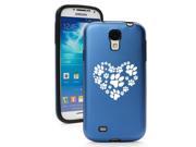 Blue Samsung Galaxy S4 S IV i9500 Aluminum Silicone Hard Back Case Cover KA355 Heart Paw Prints