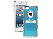 Apple iPhone 5 Light Blue 5S2339 Rhinestone Crystal Bling Aluminum Plated Hard Case Cover I Love My Pug