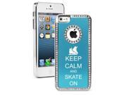 Apple iPhone 5 Light Blue 5S2510 Rhinestone Crystal Bling Aluminum Plated Hard Case Cover Keep Calm and Skate On Ice Skates
