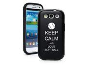 Black Samsung Galaxy S III S3 Aluminum Silicone Hard Case SK169 Keep Calm and Love Softball