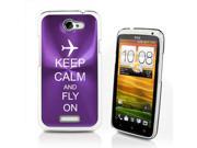 Purple HTC One X Aluminum Plated Hard Back Case Cover P598 Keep Calm and Fly On