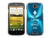 Light Blue HTC One S 1S Aluminum Plated Hard Back Case Cover M15 Keep Calm and Bake On Cupcake