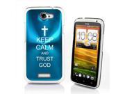Light Blue HTC One X Aluminum Plated Hard Back Case Cover P443 Keep Calm and Trust God
