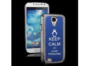 Blue Samsung Galaxy S4 S IV i9500 Rhinestone Crystal Bling Hard Back Case Cover KS326 Keep Calm and Love Penguins