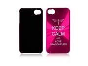 Hot Pink Apple iPhone 4 4S 4G A2365 Aluminum Hard Back Case Keep Calm and Love Dragonflies