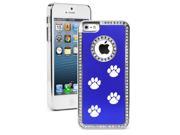 Apple iPhone 5 Blue 5S1814 Rhinestone Crystal Bling Aluminum Plated Hard Case Cover Paw Prints Walking