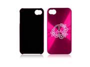 Hot Pink Apple iPhone 4 4S 4G A142 Aluminum Hard Back Case Peace Sign Flowers