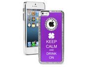 Apple iPhone 5 Purple 5S1150 Rhinestone Crystal Bling Aluminum Plated Hard Case Cover Keep Calm and Drink On