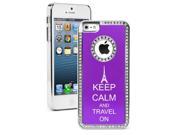 Apple iPhone 5 Purple 5S1380 Rhinestone Crystal Bling Aluminum Plated Hard Case Cover Keep Calm and Travel On Eiffel Tower