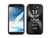 Samsung Galaxy Note 2 II N7100 Black 2F1229 Aluminum Plated Hard Case Keep Calm and Fly On Butterfly