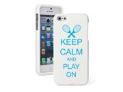 Apple iPhone 5 White Rubber Hard Case Snap on 2 piece Light Blue Keep Calm and Play On Tennis