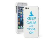 Apple iPhone 5 White Rubber Hard Case Snap on 2 piece Light Blue Keep Calm and Yoga On