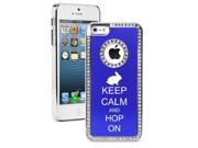 Apple iPhone 5 Blue 5S844 Rhinestone Crystal Bling Aluminum Plated Hard Case Cover Keep Calm and Hop On Bunny Rabbit