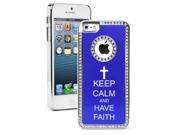 Apple iPhone 5 Blue 5S834 Rhinestone Crystal Bling Aluminum Plated Hard Case Cover Keep Calm and Have Faith Cross