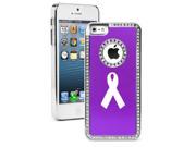 Apple iPhone 5 Purple 5S38 Rhinestone Crystal Bling Aluminum Plated Hard Case Cover Awareness Ribbon