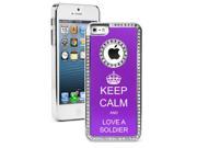 Apple iPhone 5 Purple 5S910 Rhinestone Crystal Bling Aluminum Plated Hard Case Cover Keep Calm and Love A Soldier