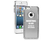 Apple iPhone 5 Silver 5S412 Rhinestone Crystal Bling Aluminum Plated Hard Case Cover Basketball Is Life