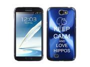 Samsung Galaxy Note 2 II N7100 Blue 2F1410 Aluminum Plated Hard Case Keep Calm and Love Hippos