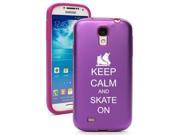 Purple Samsung Galaxy S4 S IV i9500 Aluminum Silicone Hard Back Case Cover KA1368 Keep Calm and Skate On Ice Skates