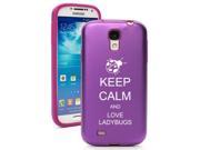 Purple Samsung Galaxy S4 S IV i9500 Aluminum Silicone Hard Back Case Cover KA783 Keep Calm and Love Ladybugs