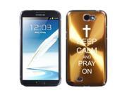 Samsung Galaxy Note 2 II N7100 Gold 2F1582 Aluminum Plated Hard Case Keep Calm and Pray On Cross