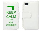 White Apple iPhone 5 5LP390 Leather Wallet Case Cover Green Keep Calm and Kill Zombies Gun