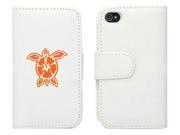 White Apple iPhone 5 5LP108 Leather Wallet Case Cover Orange Hibiscus Turtle