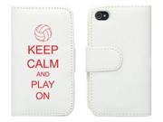 White Apple iPhone 4 4S 4G LP595 Leather Wallet Case Cover Red Keep Calm and Play On Volleyball
