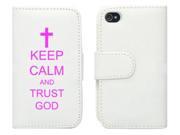 White Apple iPhone 5 5LP671 Leather Wallet Case Cover Pink Keep Calm and Trust God Cross