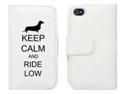 White Apple iPhone 4 4S 4G LP627 Leather Wallet Case Cover Black Keep Calm and Ride Low Dachshund