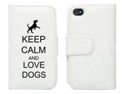 White Apple iPhone 4 4S 4G LP446 Leather Wallet Case Cover Black Keep Calm and Love Dogs
