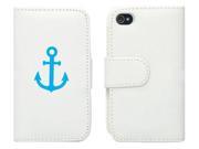 White Apple iPhone 4 4S 4G LP09 Leather Wallet Case Cover Light Blue Anchor