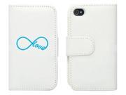 White Apple iPhone 5 5LP191 Leather Wallet Case Cover Light Blue Infinite Infinity Love